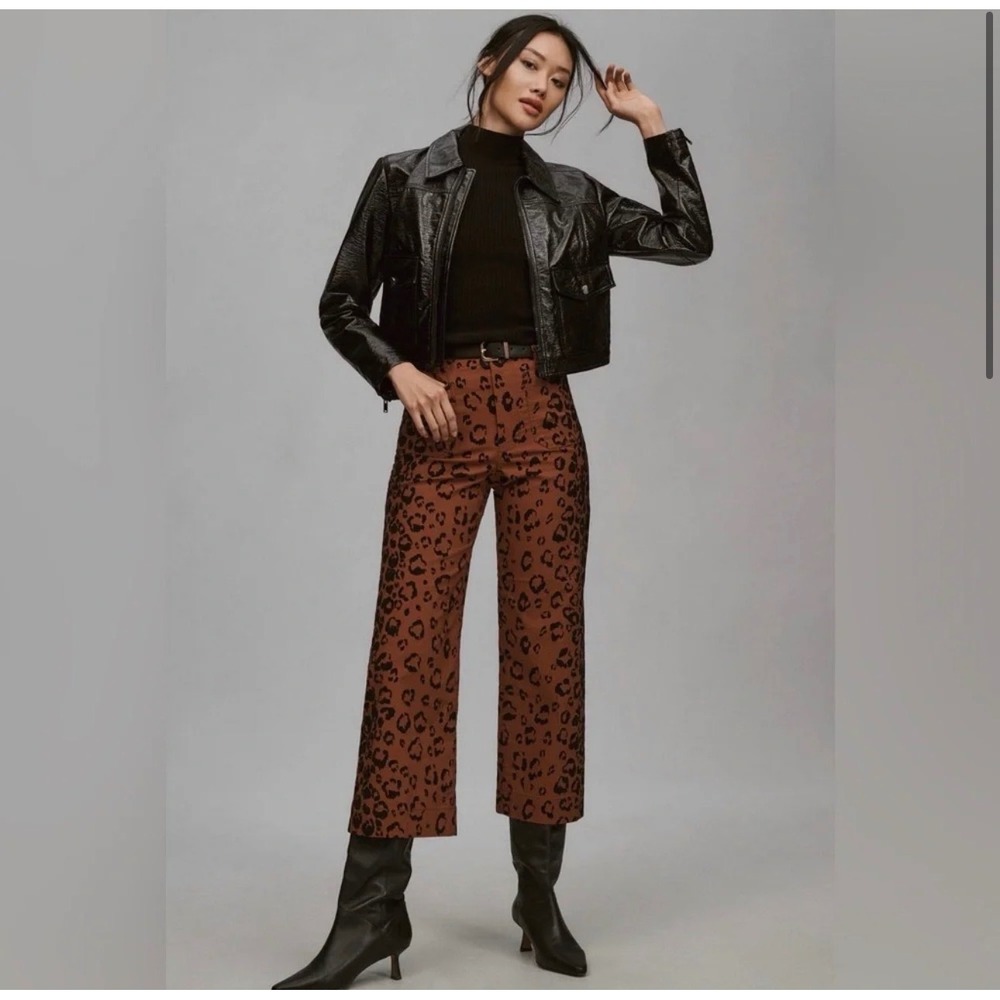Maeve The Colette Pants Women 27 Brown Leopard Print New Wide Leg Cropped